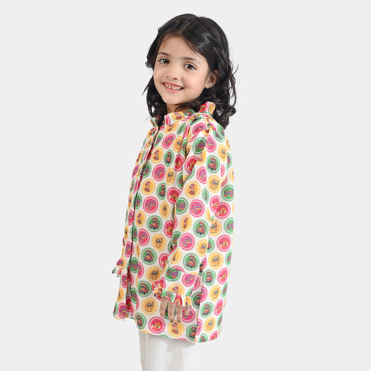 Girls Poly Net Casual Top Chai Biscuit -Multi
