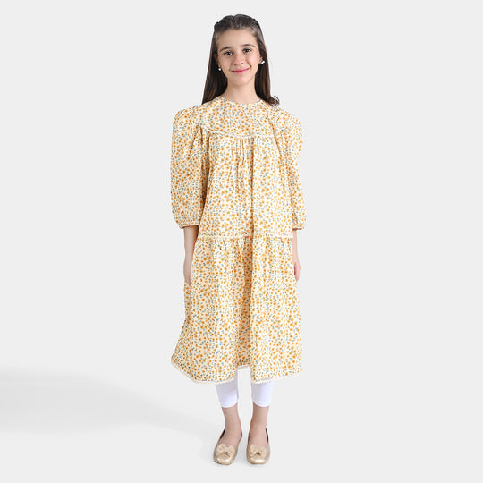 Girls Cotton Poplin Long Dress Lily-BEIGE