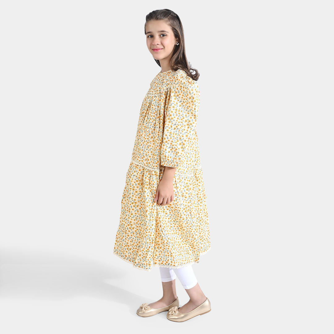 Girls Cotton Poplin Long Dress Lily-BEIGE