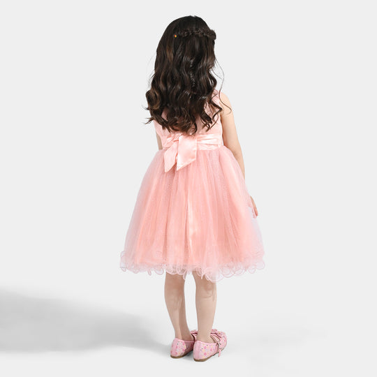 Girls Net Frock (3D Butterfly) - Peach