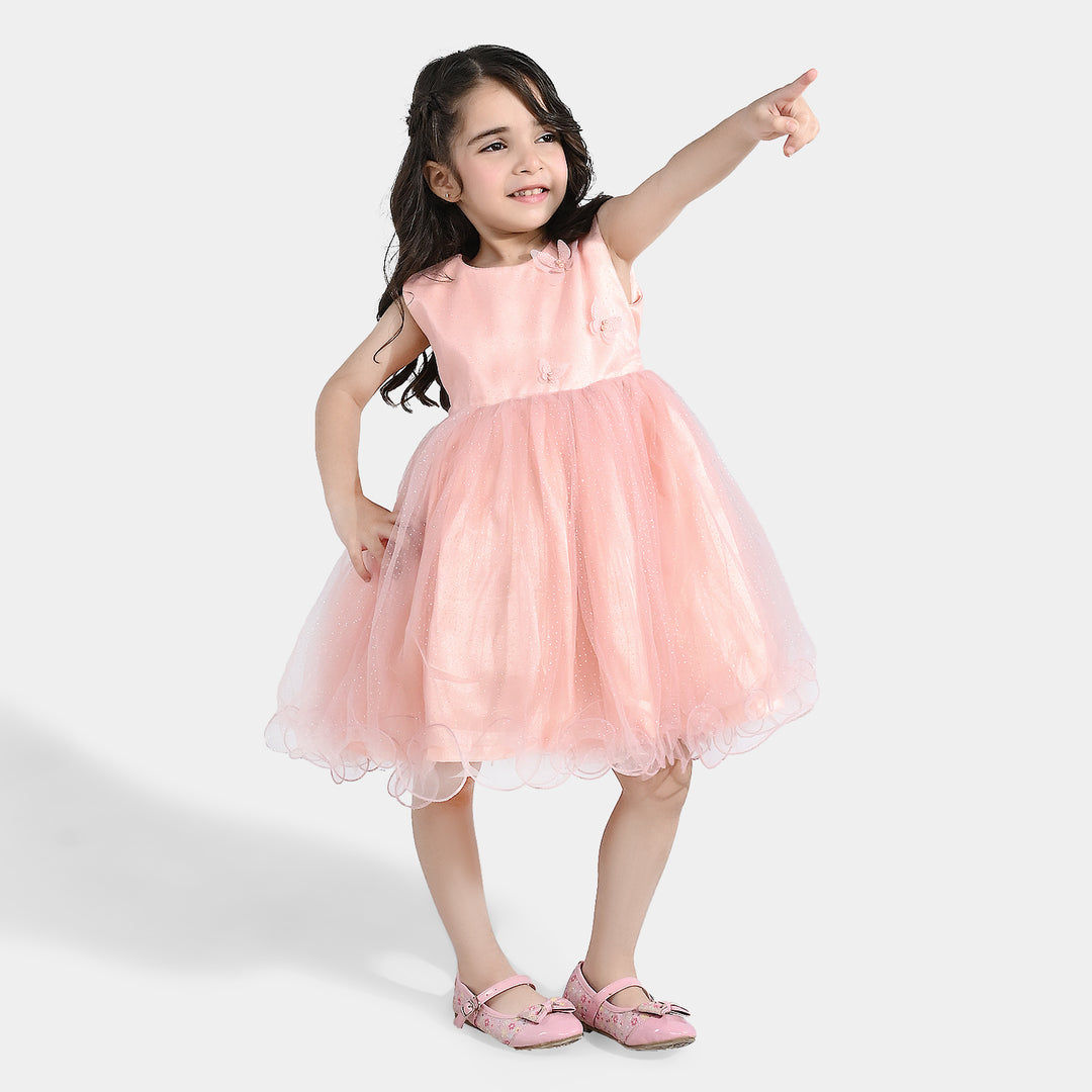 Girls Net Frock (3D Butterfly) - Peach