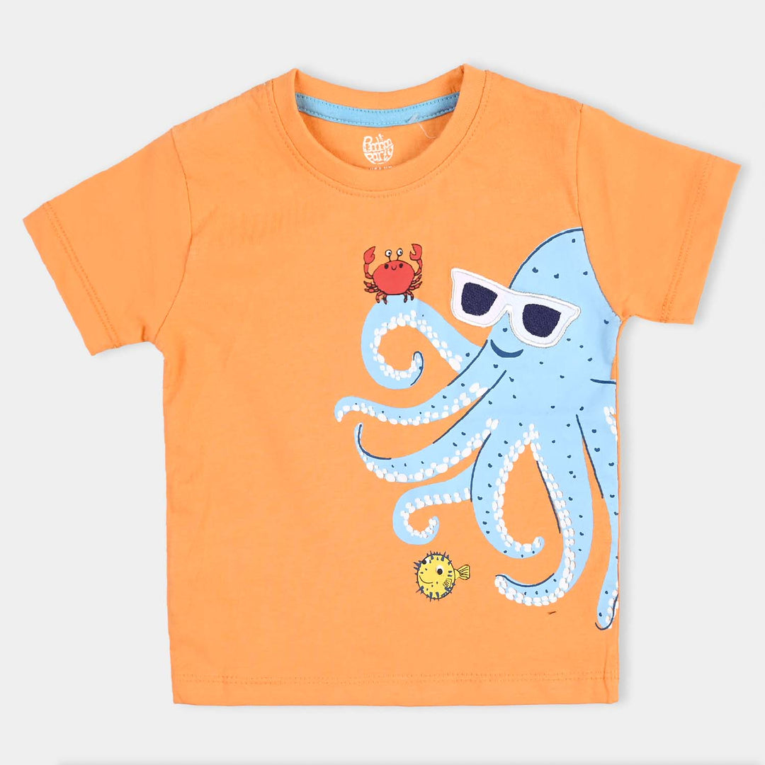 Infant Boys Cotton Jersey Round Neck T-Shirt Octopus-B.Marigold