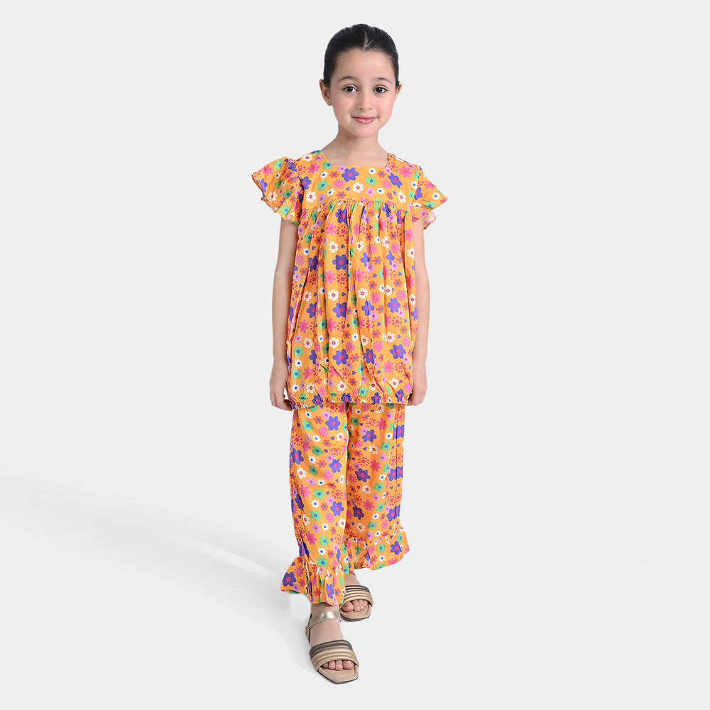 Girls Viscose Co-Ord Set Citrus Camellia-ORANGE