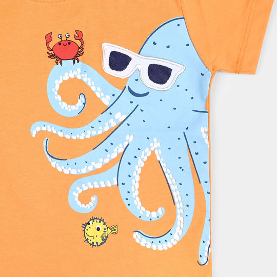 Infant Boys Cotton Jersey Round Neck T-Shirt Octopus-B.Marigold