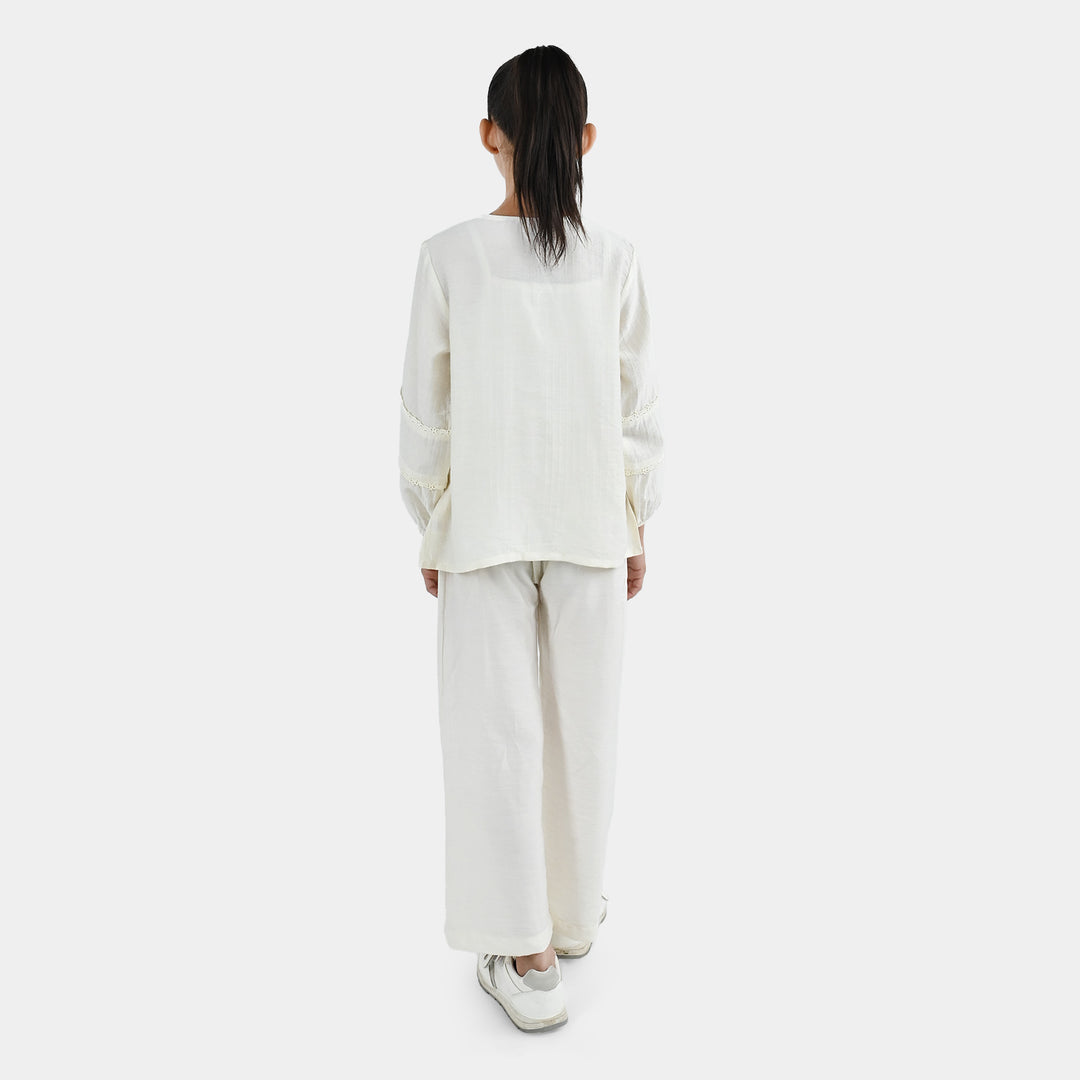Girls Seersucker Co-Ord Set Caramel-Off White
