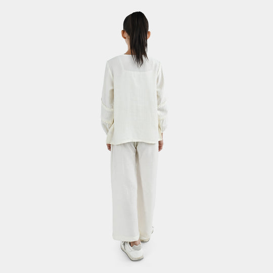Girls Seersucker Co-Ord Set Caramel-Off White