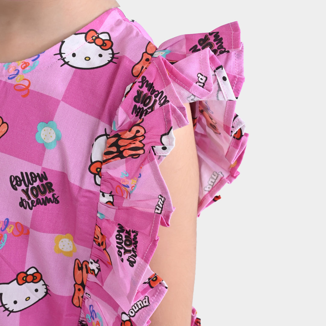 Girls Cotton Poplin Co-ord Set Kitty Party-Pink