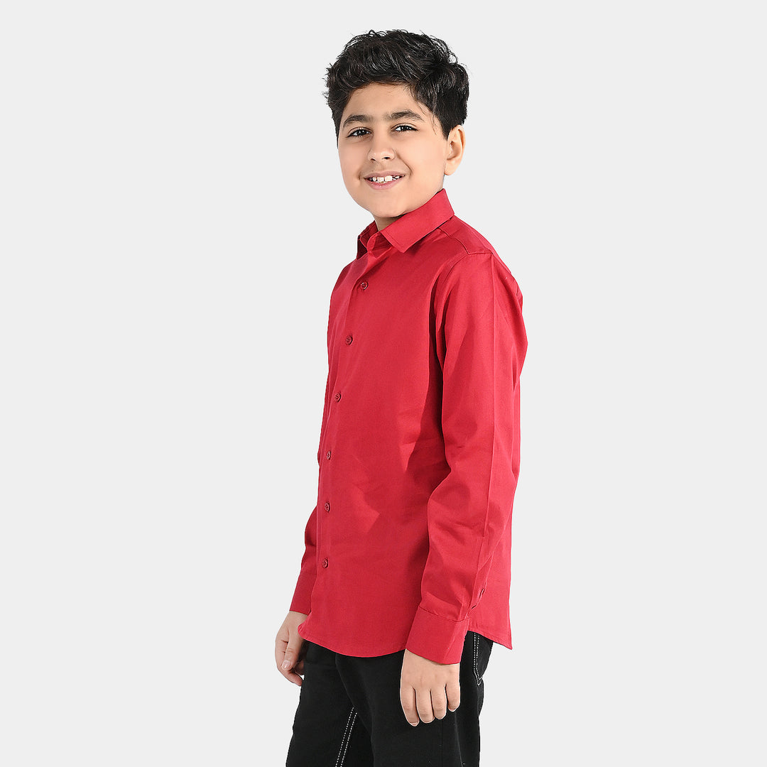 Boys Cotton Poplin Formal Shirt - Red