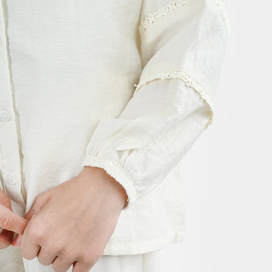 Girls Seersucker Co-Ord Set Caramel-Off White