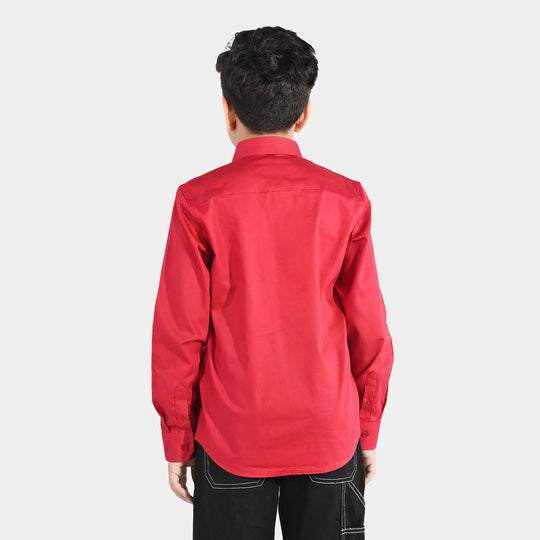 Boys Cotton Poplin Formal Shirt - Red