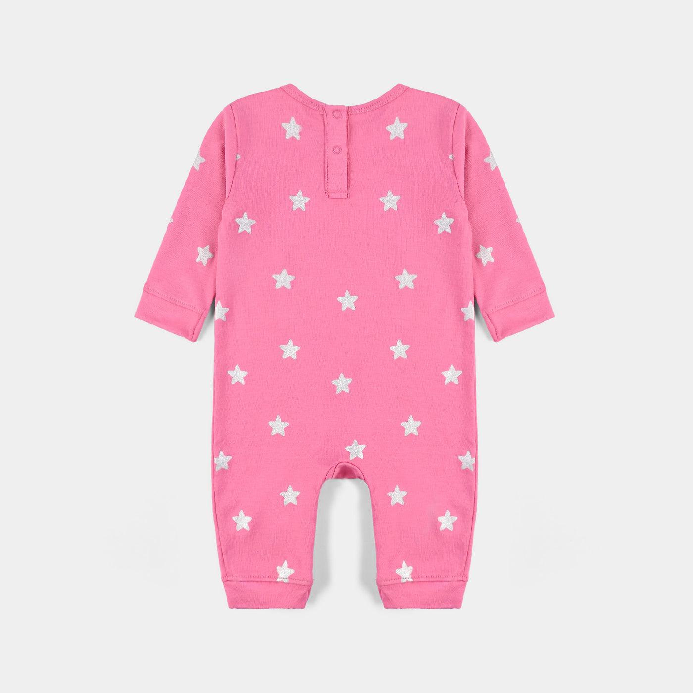 Infant Girls Cotton Interlock Knitted Romper Bear Face-Hot Pink