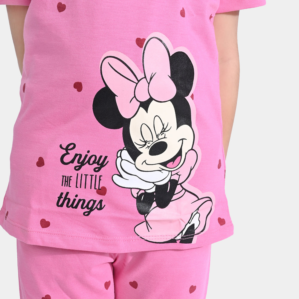 Girls Poly Cotton Jersey NightSuit Enjoy the Little Things-Pink