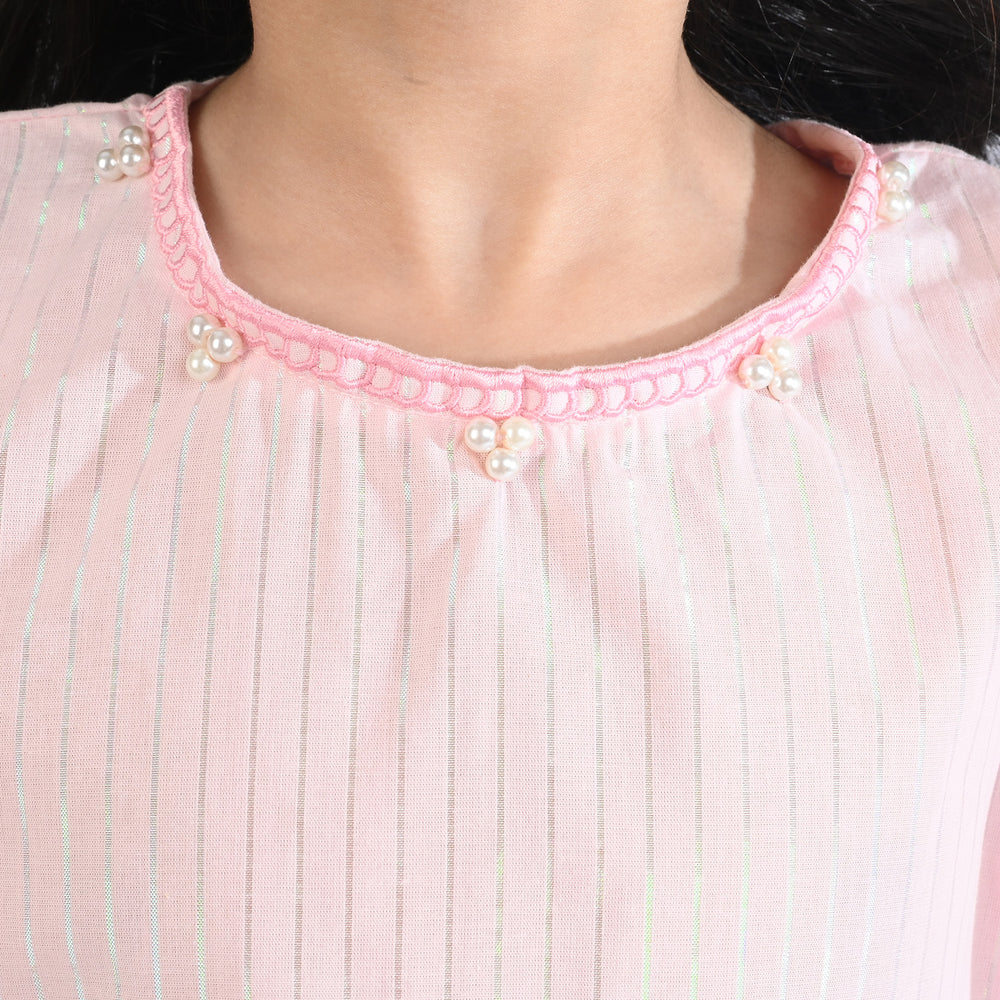 Girls Cotton EMB Top Pretty Pearls