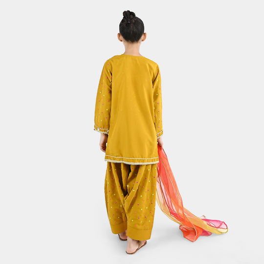 Girls Raw Silk 3Pcs Desi Diva-Lt.Mustard