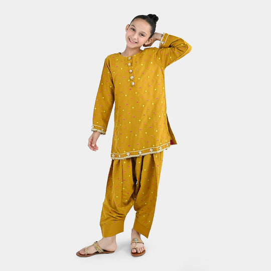 Girls Raw Silk 3Pcs Desi Diva-Lt.Mustard