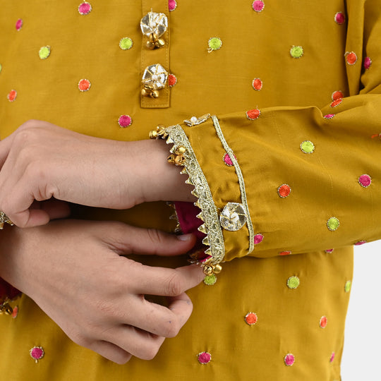 Girls Raw Silk 3Pcs Desi Diva-Lt.Mustard