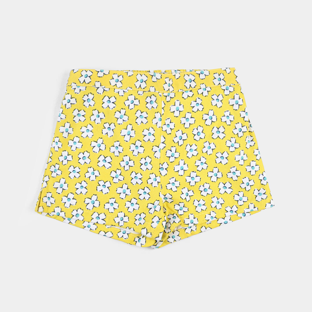 Infant Girls Poly Cotton Short Small Flower-Yellow