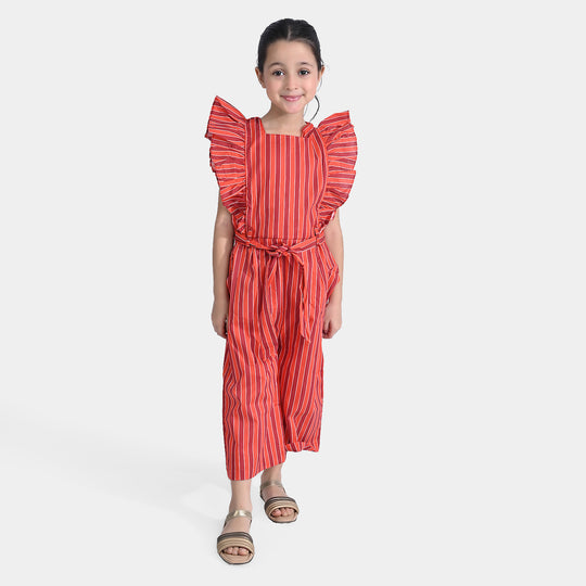 Girls Cotton Poplin Jumpsuit - Stripes