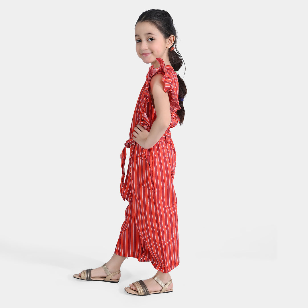 Girls Cotton Poplin Jumpsuit - Stripes