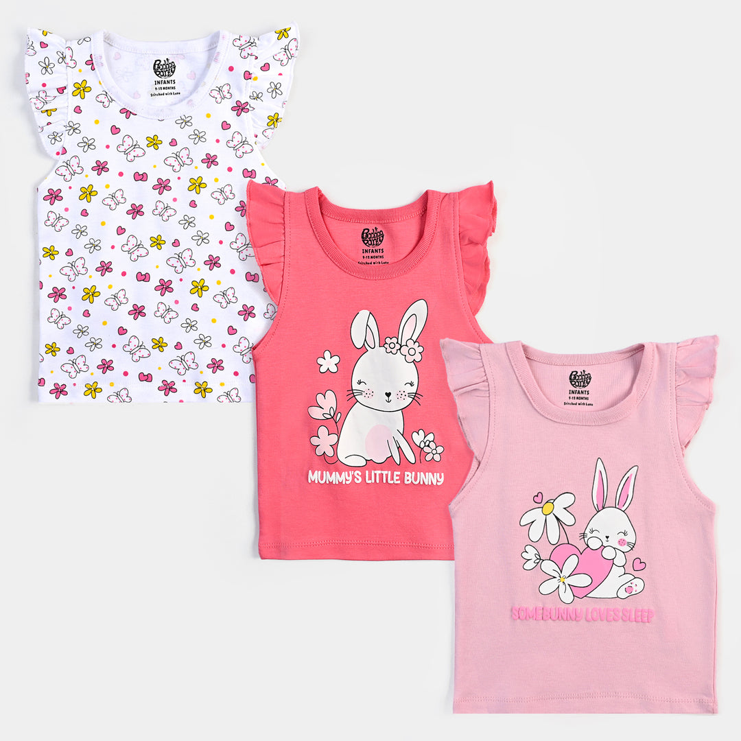 Infant Girls Cotton Interlock 3 Piece Sando Set Bunny