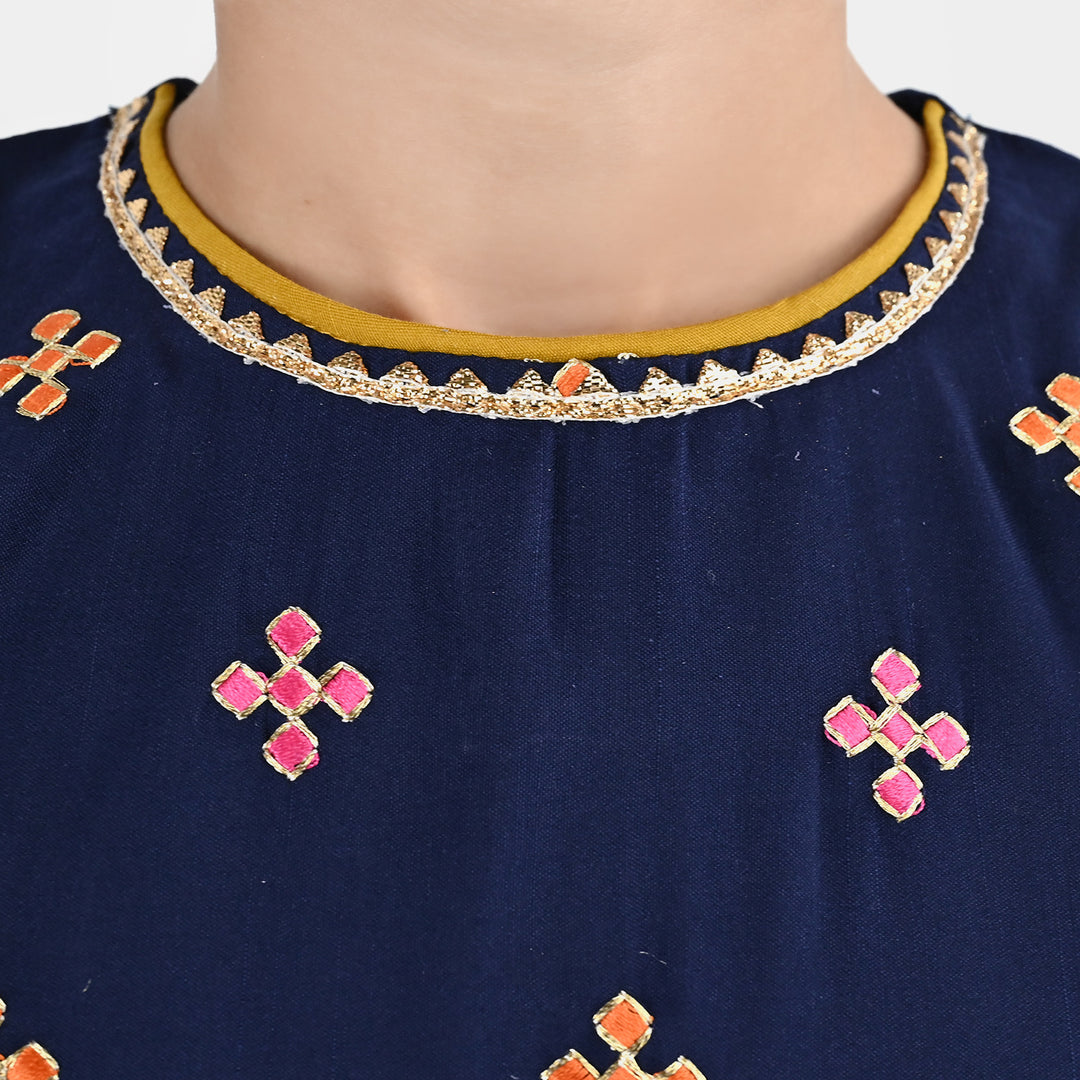 Girls Raw Silk 3Pcs Shah Noor-Navy Blue