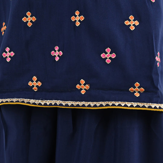 Girls Raw Silk 3Pcs Shah Noor-Navy Blue