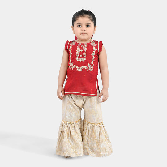 Infant Girls Jacquard 2-Piece Suit (Khumaar) - Red