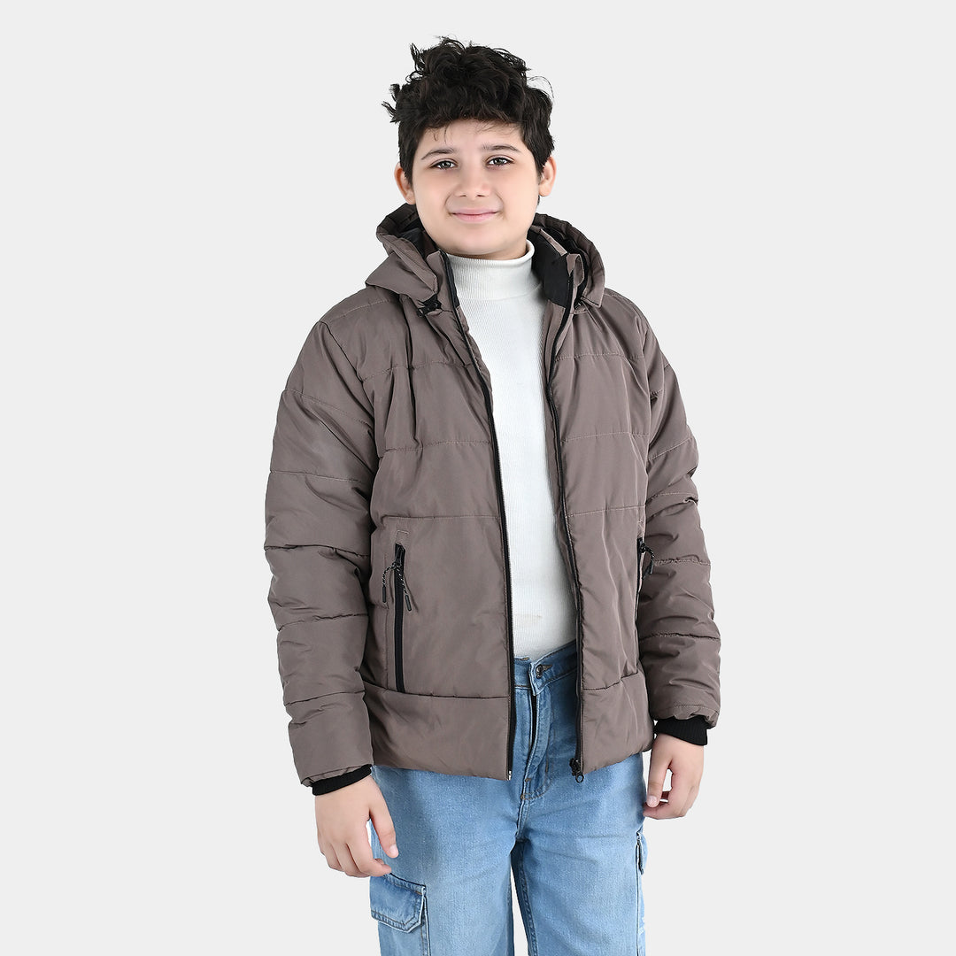 Boys Polyester Puffer Jacket Puller & Puller-BROWN