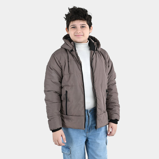 Boys Polyester Puffer Jacket Puller & Puller-BROWN
