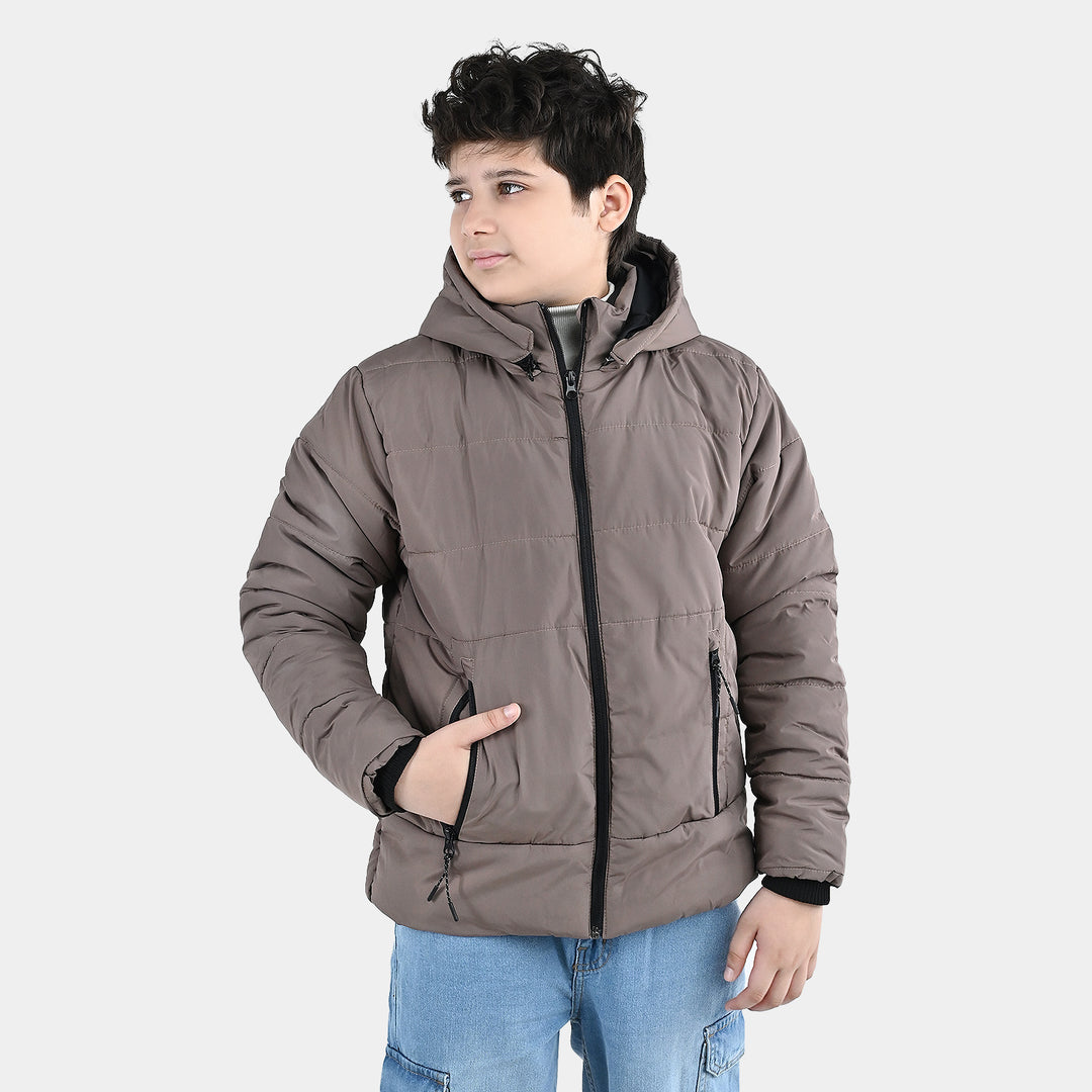 Boys Polyester Puffer Jacket Puller & Puller-BROWN