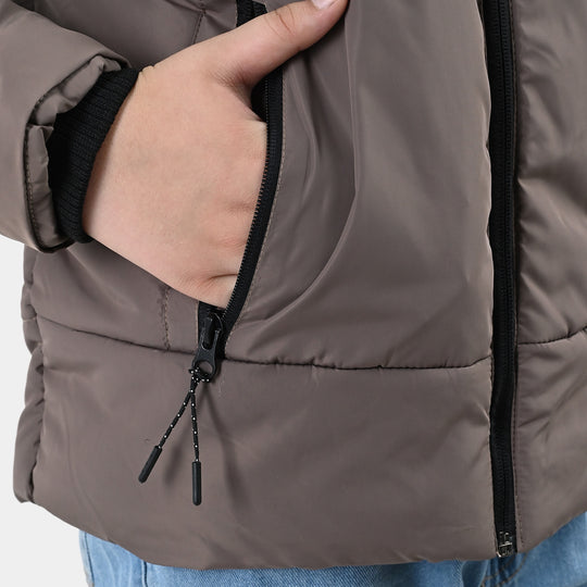 Boys Polyester Puffer Jacket Puller & Puller-BROWN