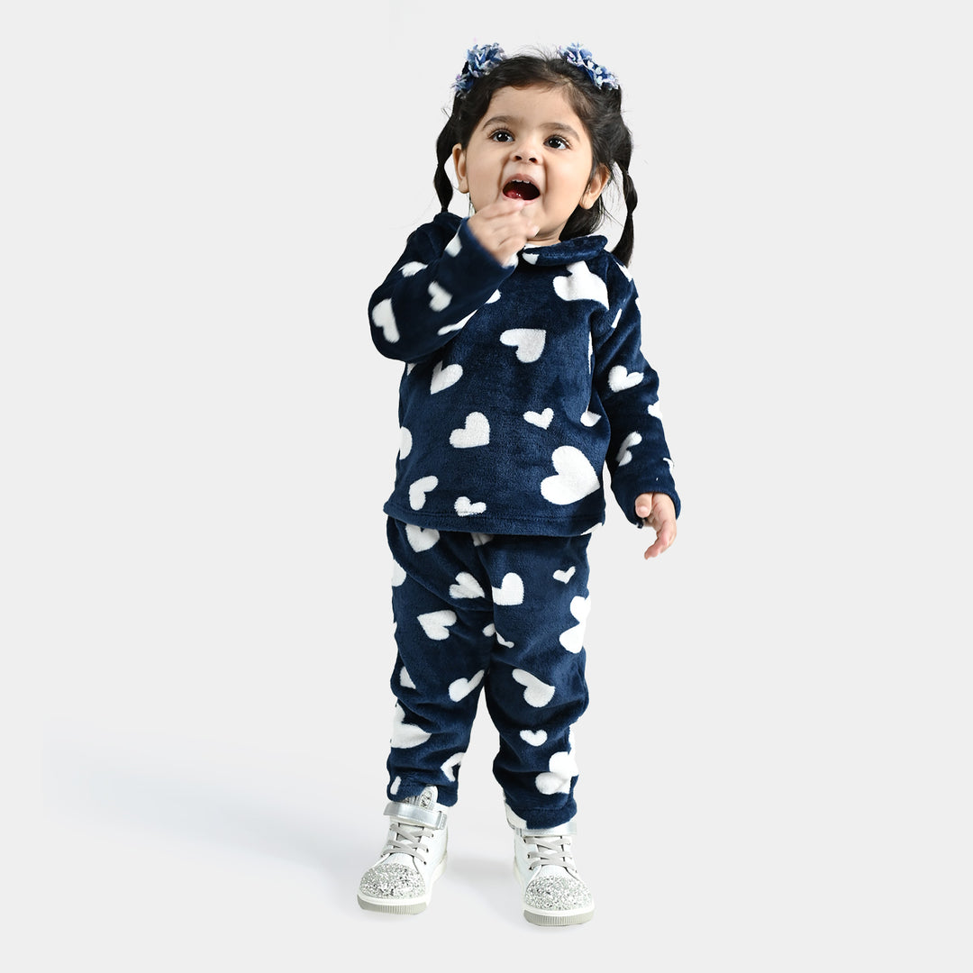 Infant Girls Sherpa Suit Fur Heart-Blue