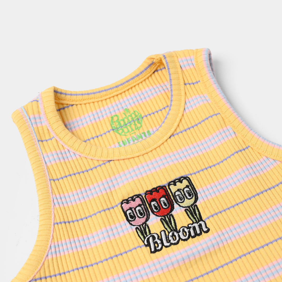 Infant Girls 2x1 Rib Sando Stripes - Bloom