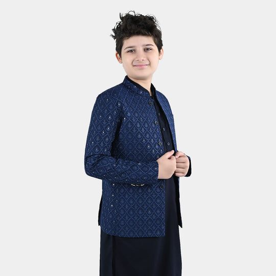 Boys Poly Viscose Prince Coat (Sapphire)- Blue