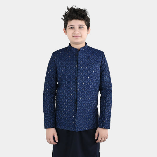 Boys Poly Viscose Prince Coat (Sapphire)- Blue