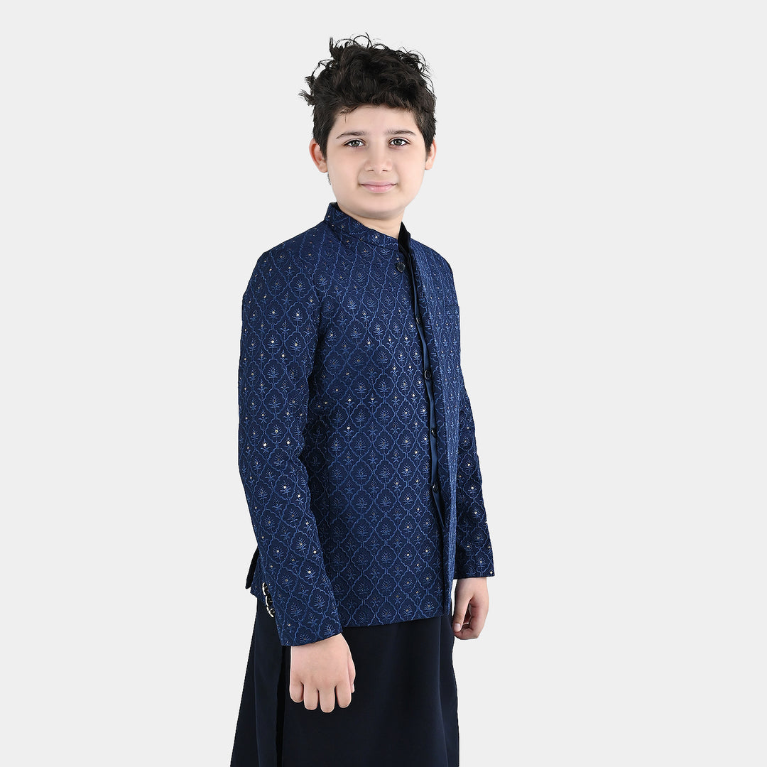 Boys Poly Viscose Prince Coat (Sapphire)- Blue