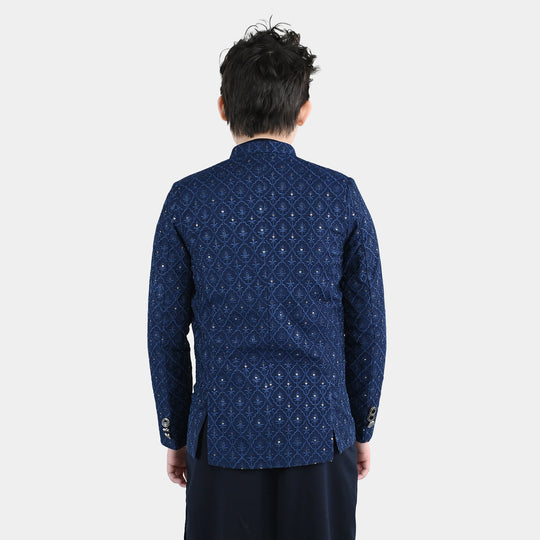 Boys Poly Viscose Prince Coat (Sapphire)- Blue