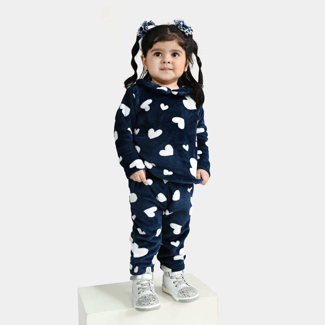 Infant Girls Sherpa Suit Fur Heart-Blue