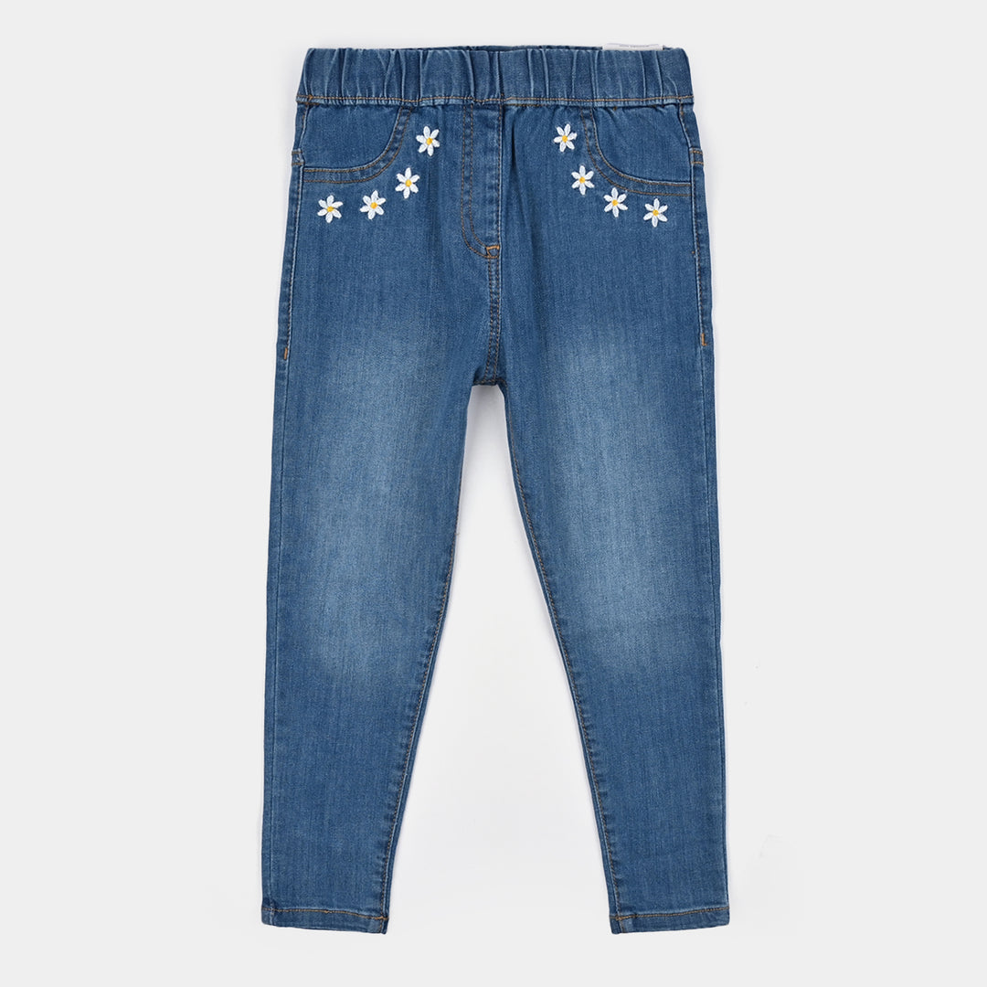Girls Denim Stretch Jegging Medium Flower-Mid Blue