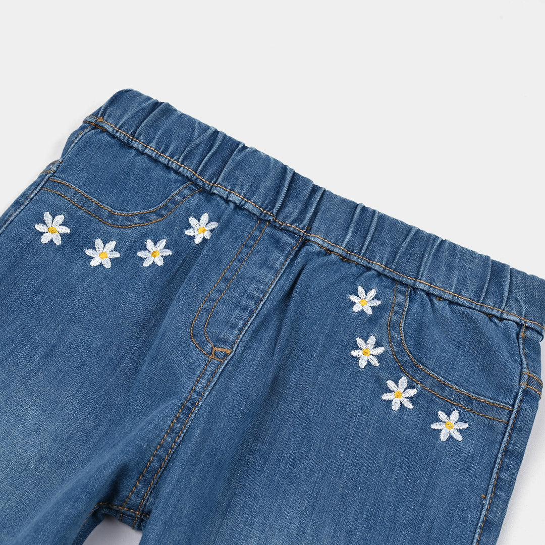 Girls Denim Stretch Jegging Medium Flower-Mid Blue