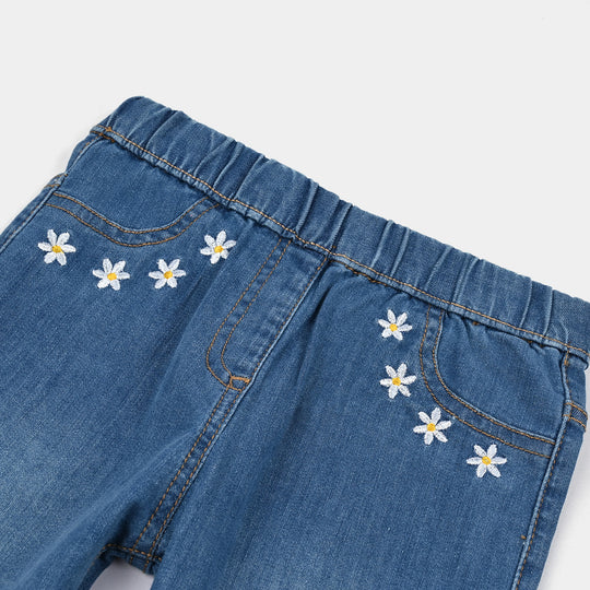 Girls Denim Stretch Jegging Medium Flower-Mid Blue