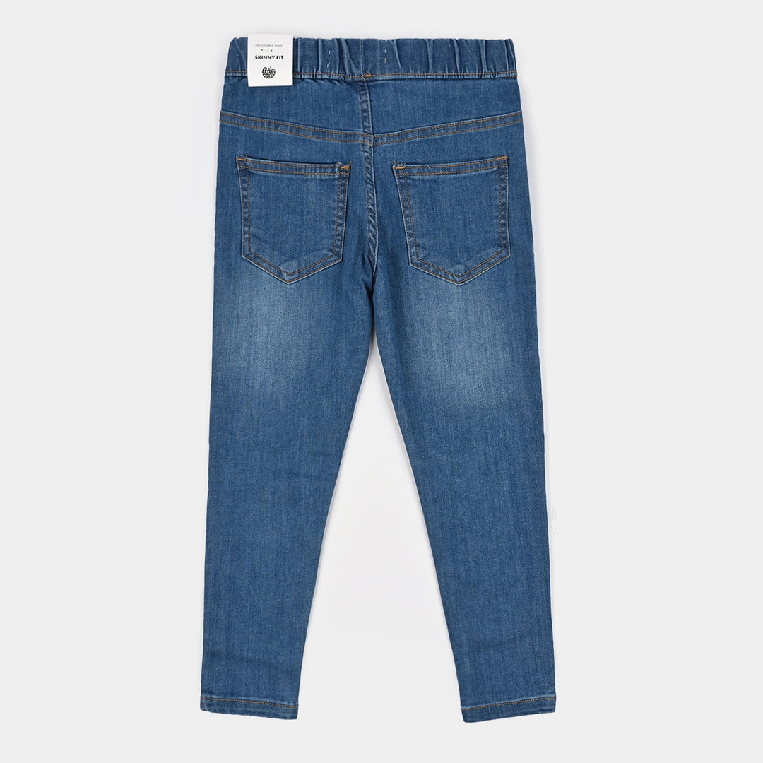 Girls Denim Stretch Jegging Medium Flower-Mid Blue