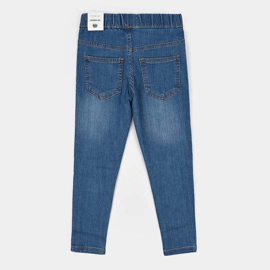 Girls Denim Stretch Jegging Medium Flower-Mid Blue