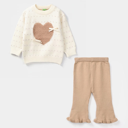 Infant Girls Acrylic Suit - Off-White/Brown