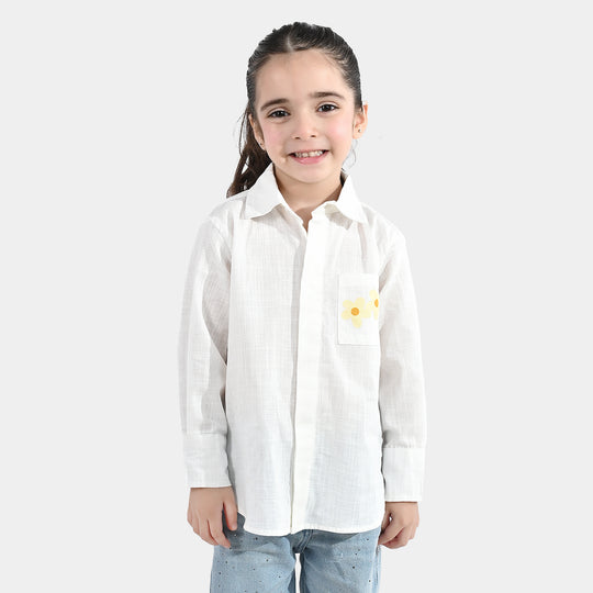 Girls Raw Silk Casual Top (Good Vibes) - White