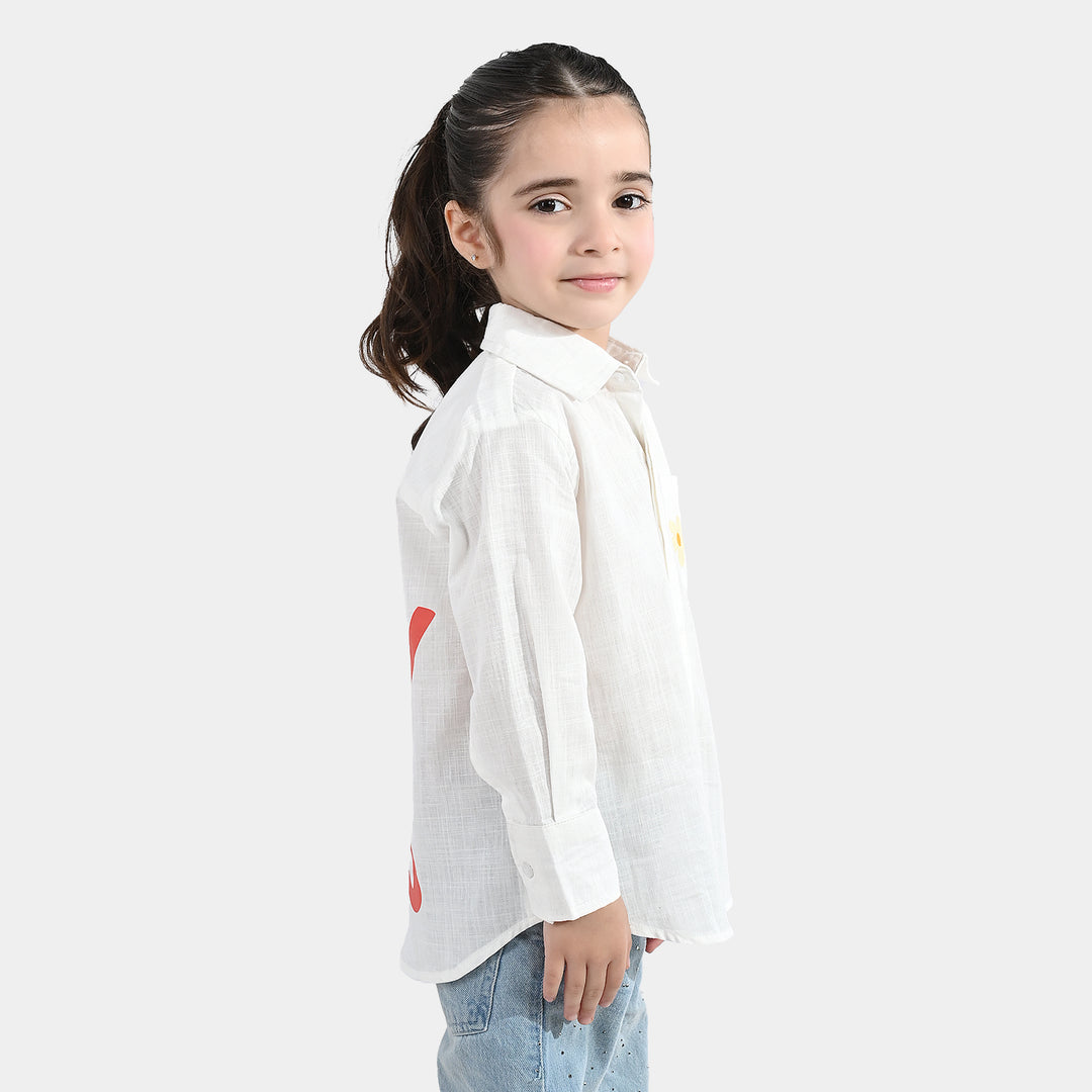 Girls Raw Silk Casual Top (Good Vibes) - White