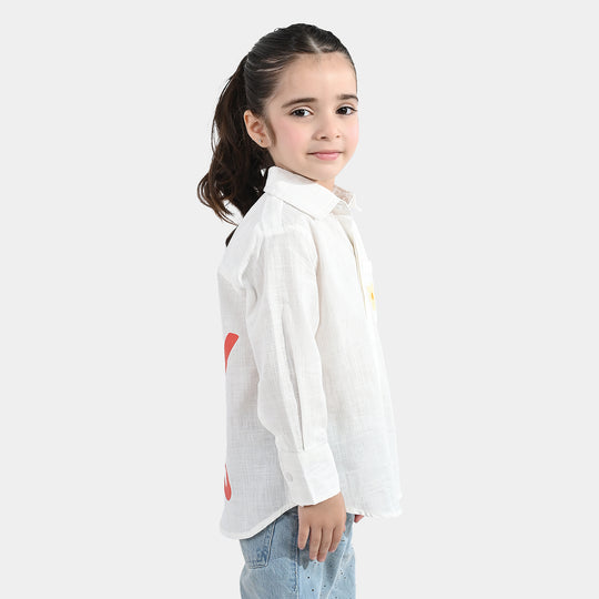 Girls Raw Silk Casual Top (Good Vibes) - White