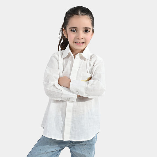Girls Raw Silk Casual Top (Good Vibes) - White