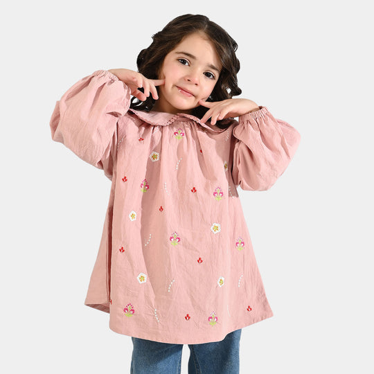 Girls Cotton Emb Top (Peter Pan) - Pink