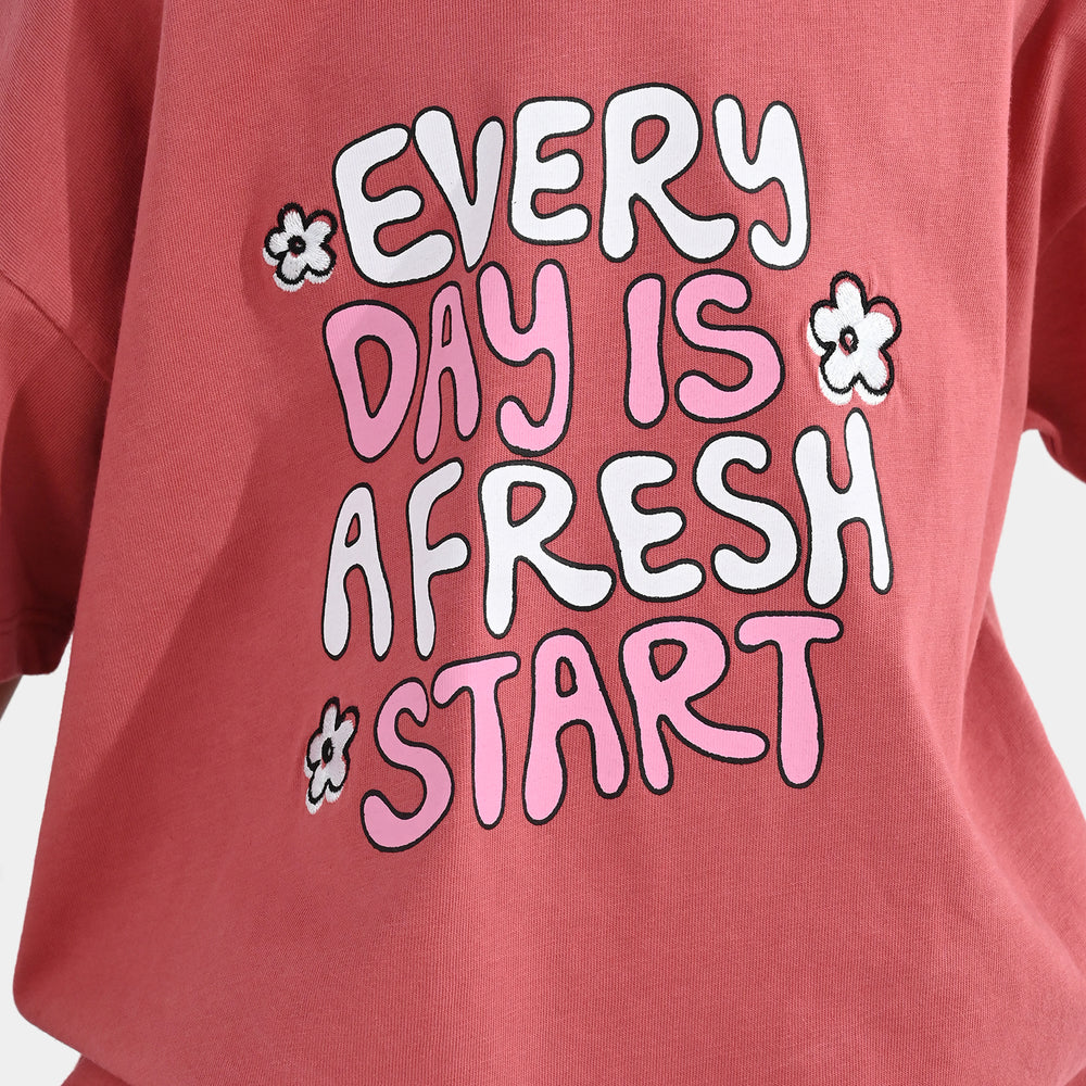 Girls Jersey/Terry T-Shirt (Fresh Start) - Faded Rose